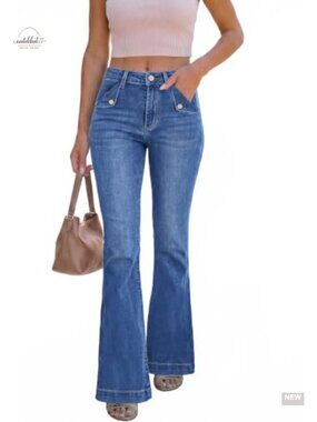 Sidefeel High Waisted Flare Jeans Stretchy Bootcut Denim Pants